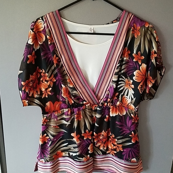JM Collection Floral Silky Blouse Top - Picture 1 of 5